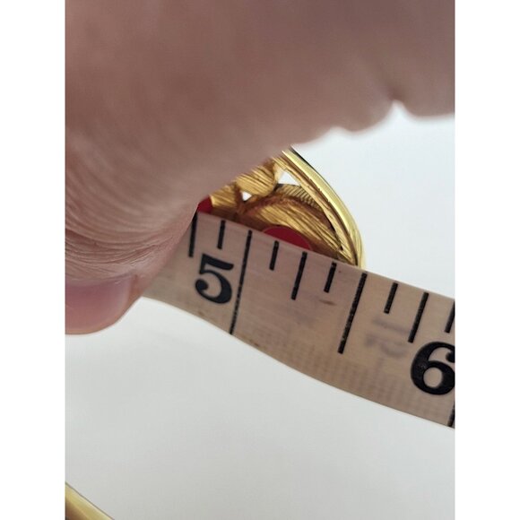 Faux Coral Turquoise Cabochon Open Cuff BOHO Gold Tone Bracelet *flaw - Picture 9 of 9